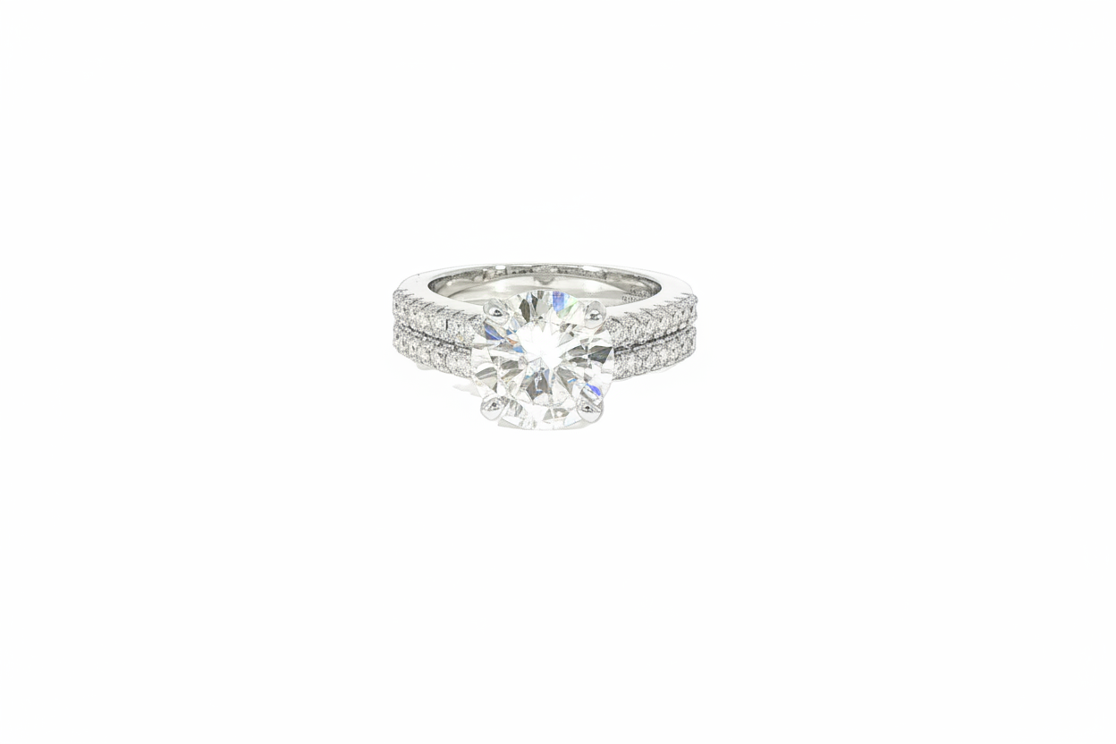 925 sterling silver double row engagement ring with 4 CT round VVS moissanite center stone