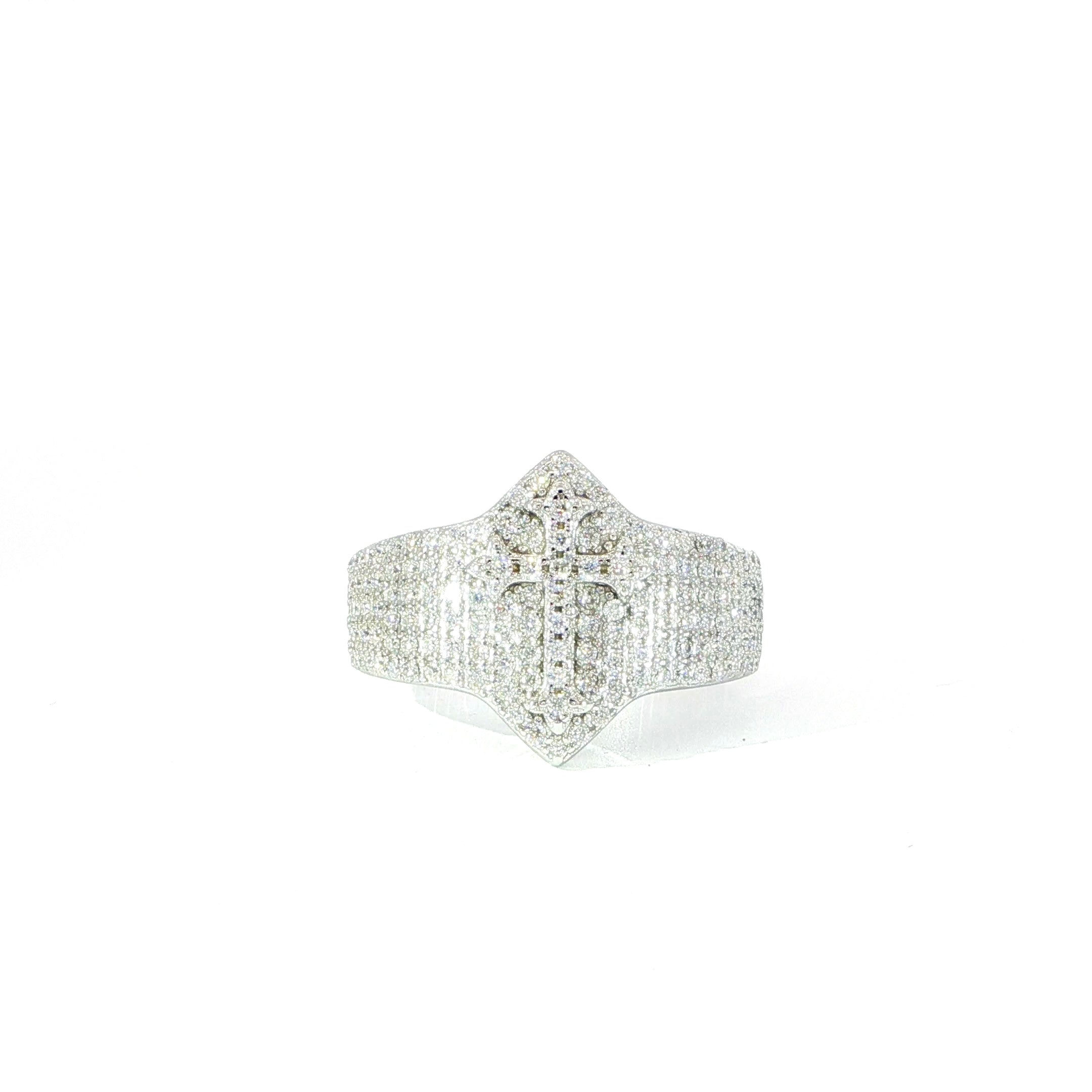Front sterling silver moissanite cross ring with 16MM top width