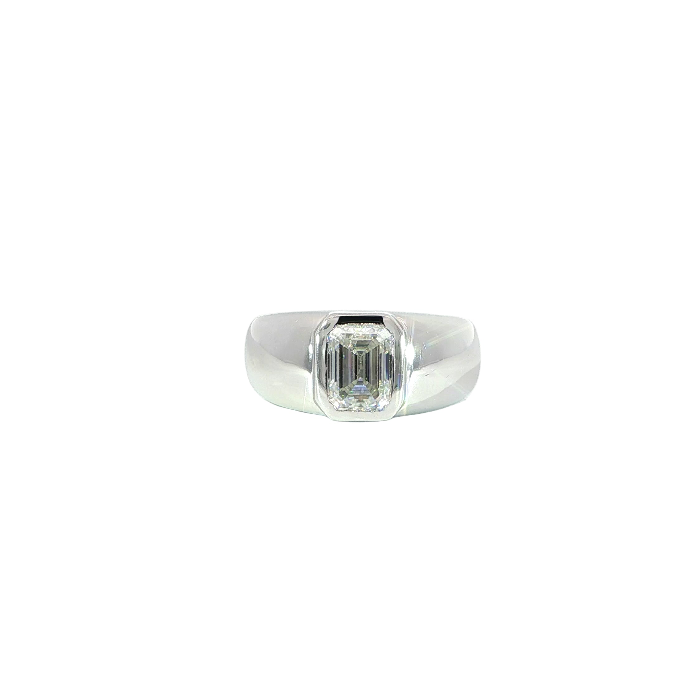 925 sterling silver emerald cut bezel set moissanite ring with thick tapered band