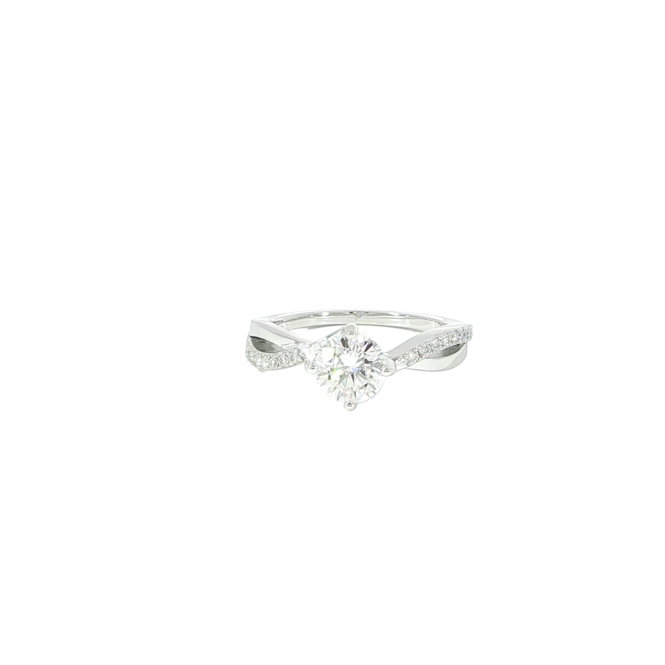 925 sterling silver round solitaire moissanite ring with twist band and 1 CT center stone