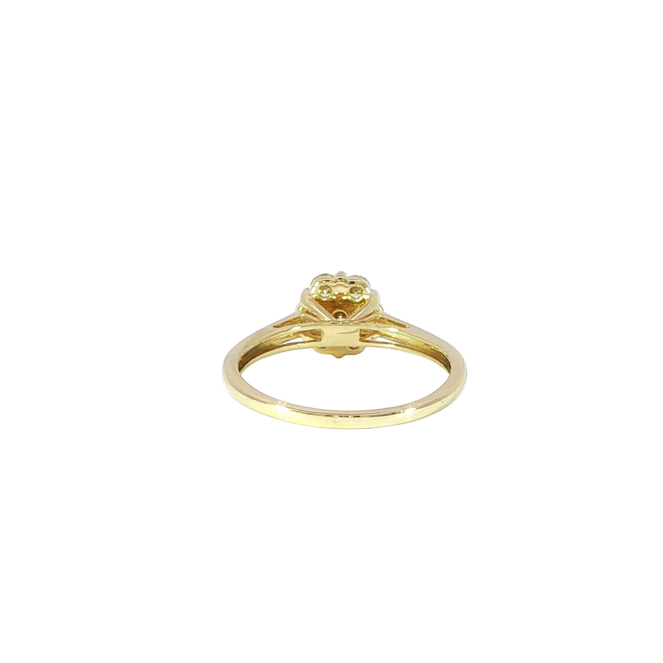 round diamond cluster ring gold back view