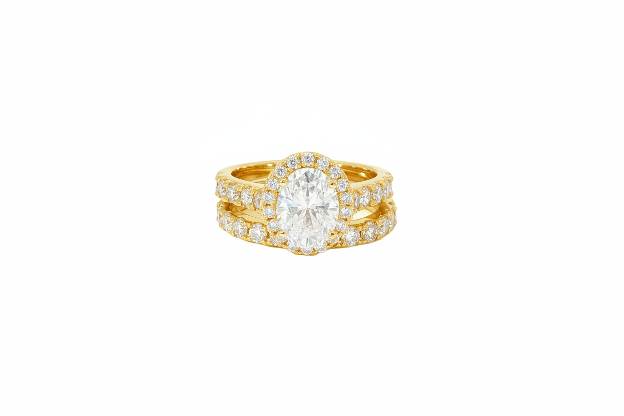 Oval halo engagement ring set with 2 CT VVS moissanite center stone