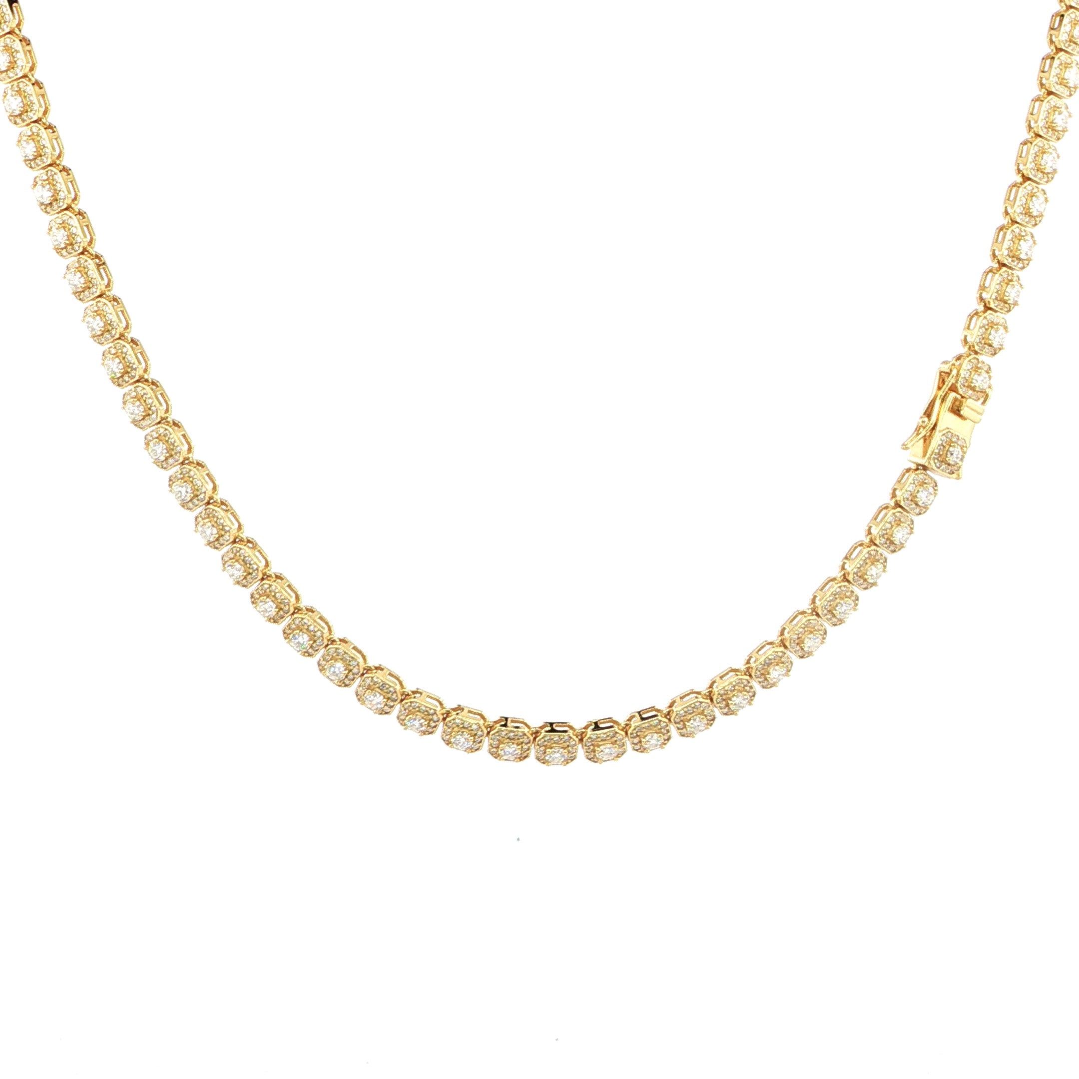 Princess cut halo VVS moissanite tennis chain in 925 sterling silver with 6MM links.