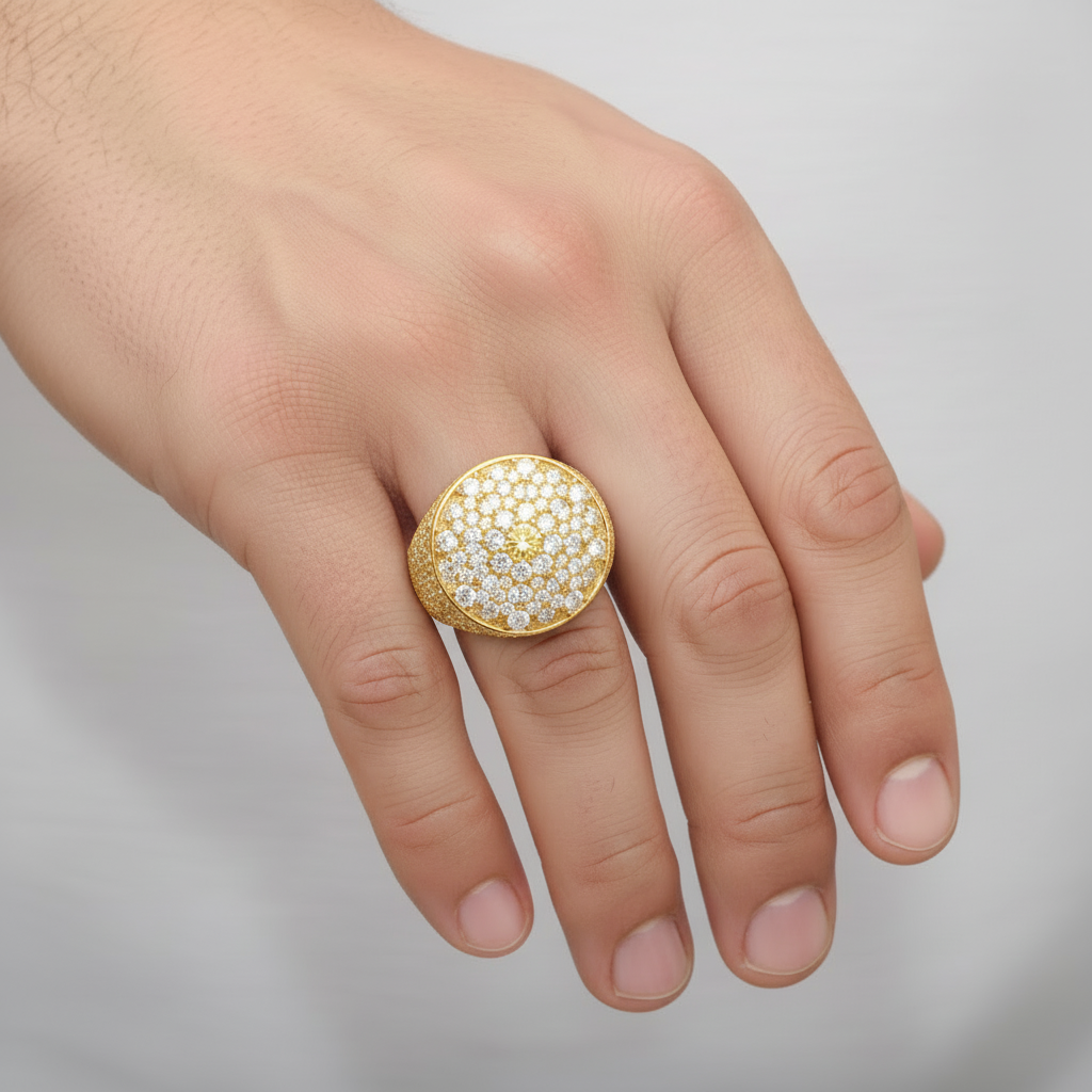 Sterling silver statement ring with large round cluster centerpiece