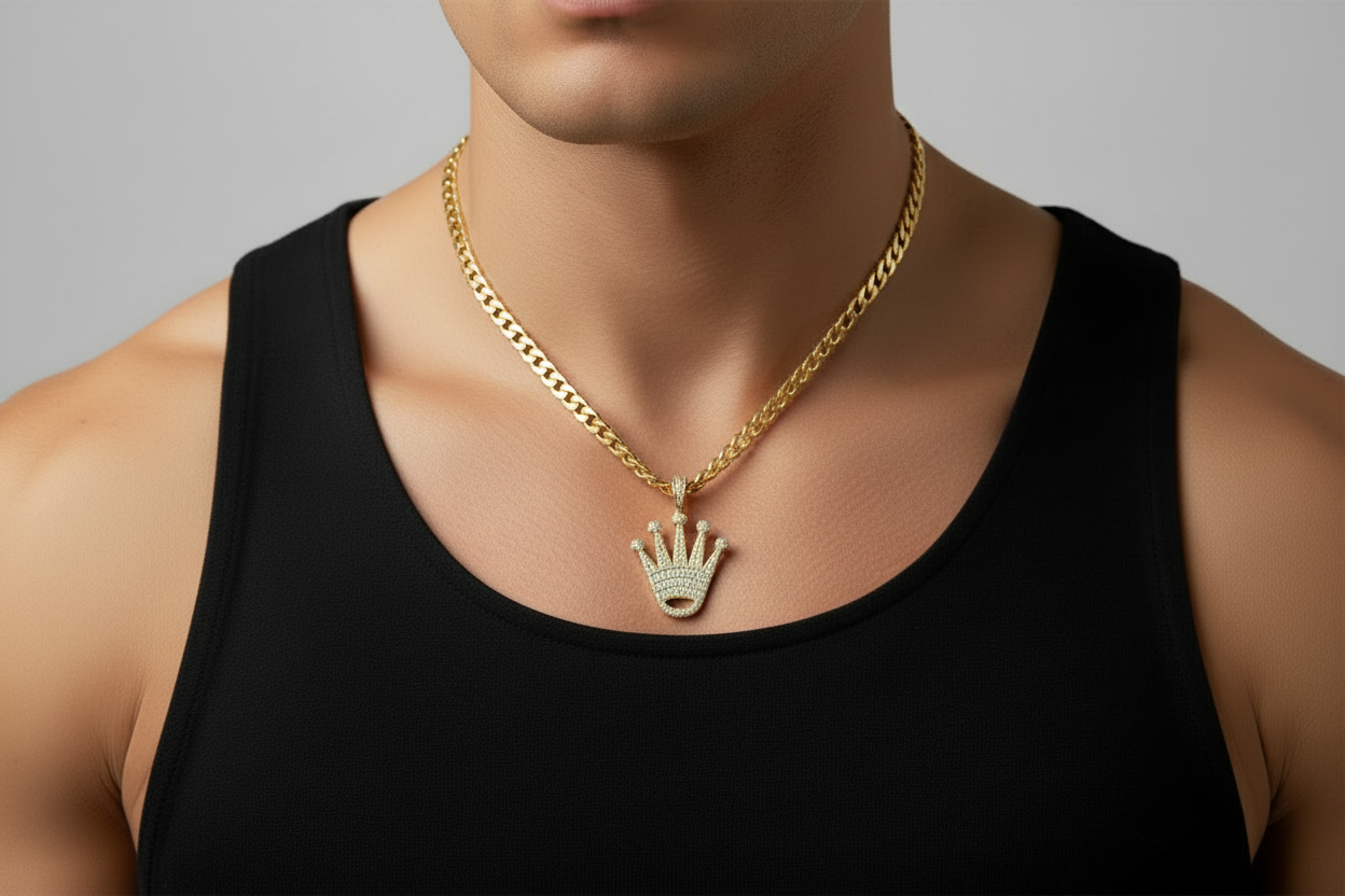 Model Wearing High-end crown pendant with 2.34 CTW VVS moissanite