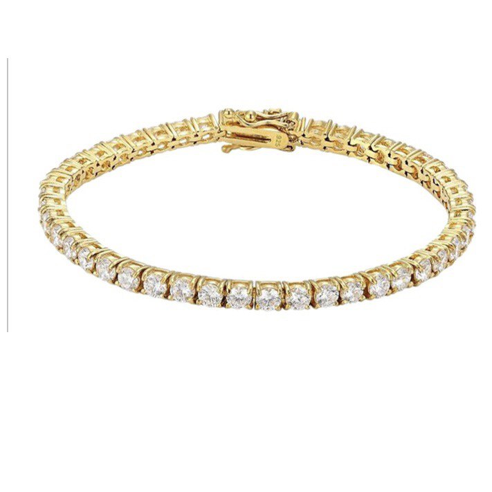 Gold plated sterling silver tennis bracelet featuring brilliant VVS moissanite
