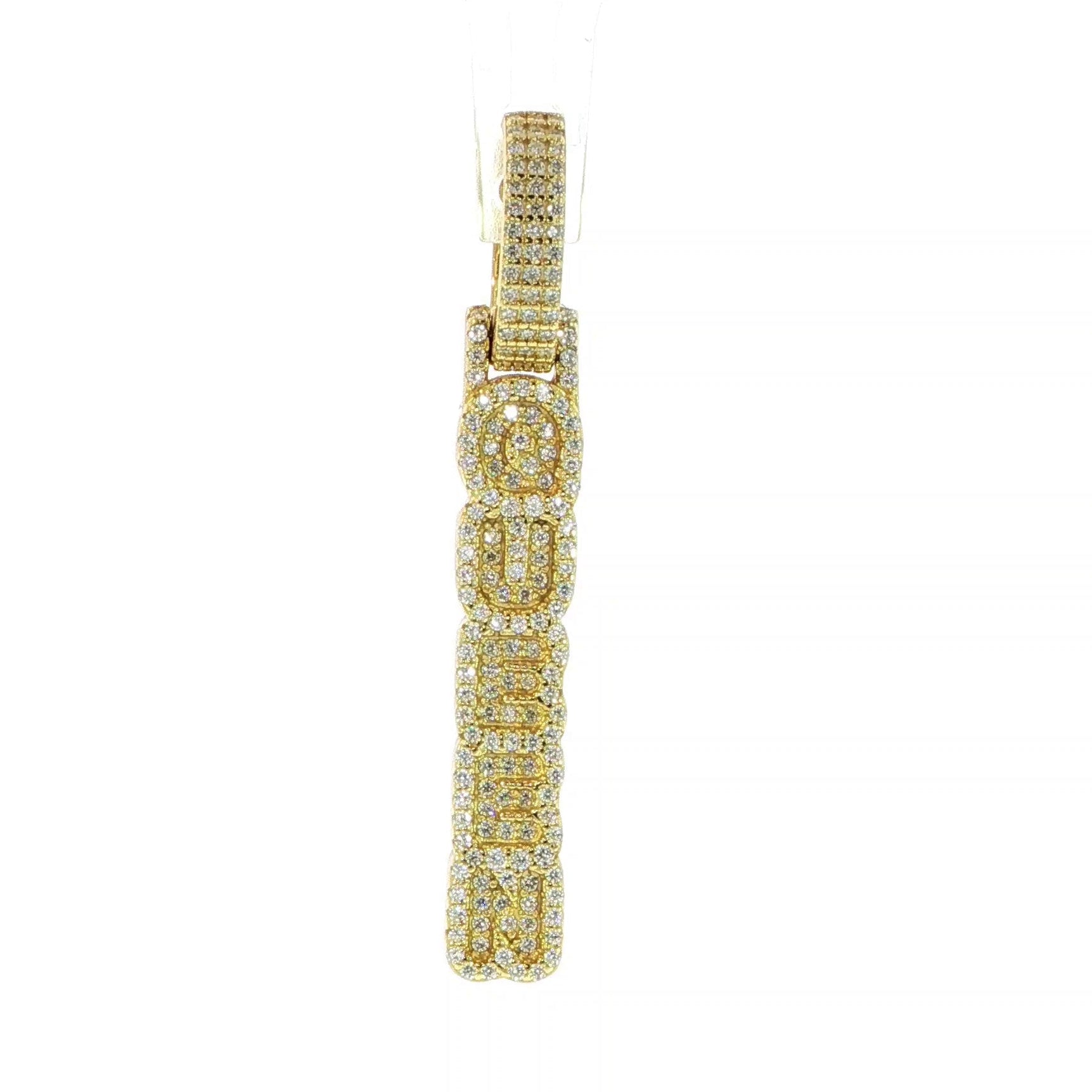 925 sterling silver vertical Queen pendant featuring VVS moissanite stones.