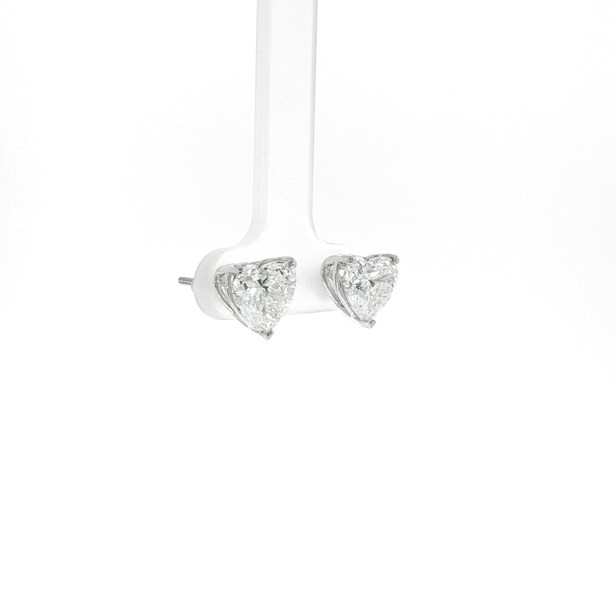 14K gold heart diamond stud earrings featuring 2 carat diamonds each