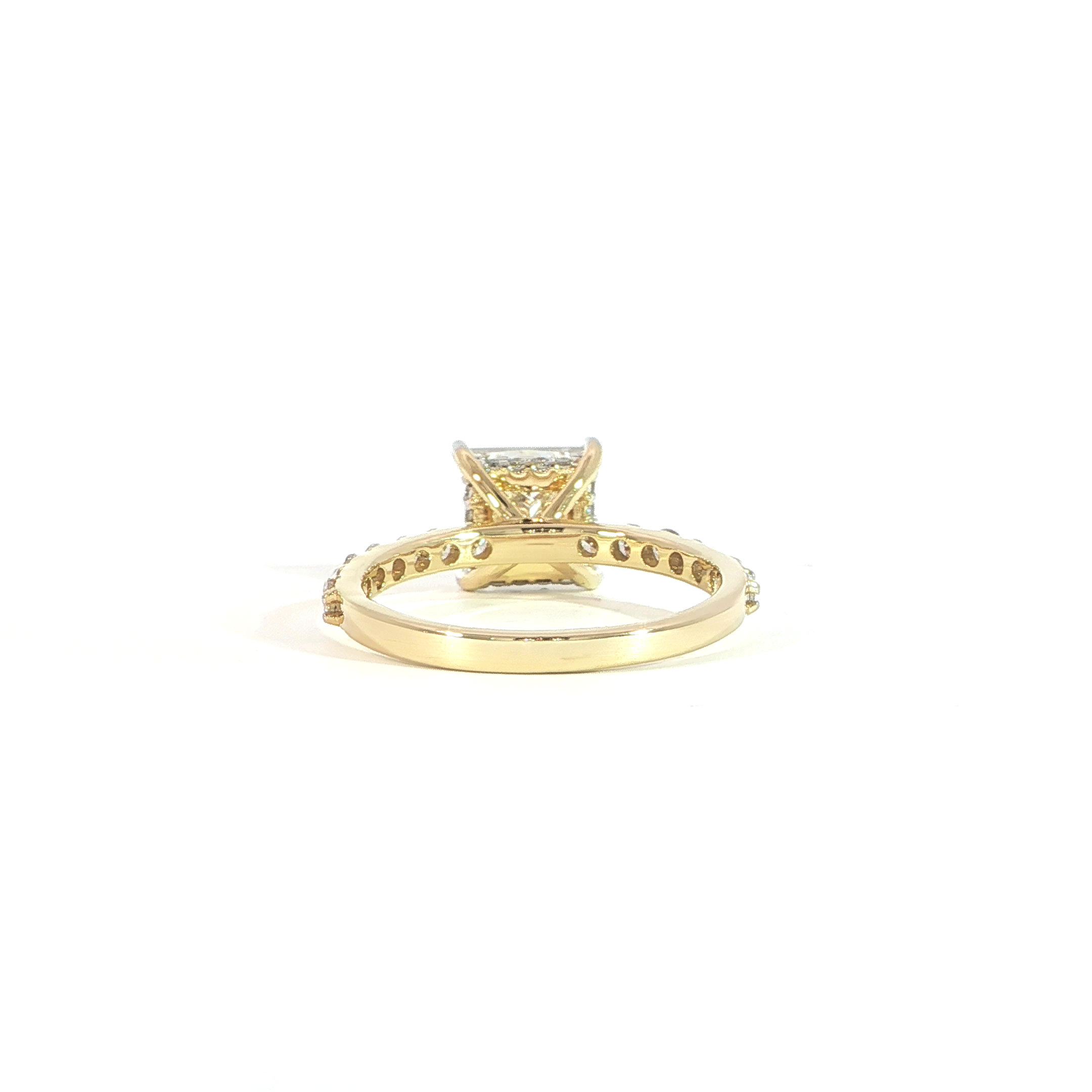 Hidden halo princess cut diamond ring yellow gold
