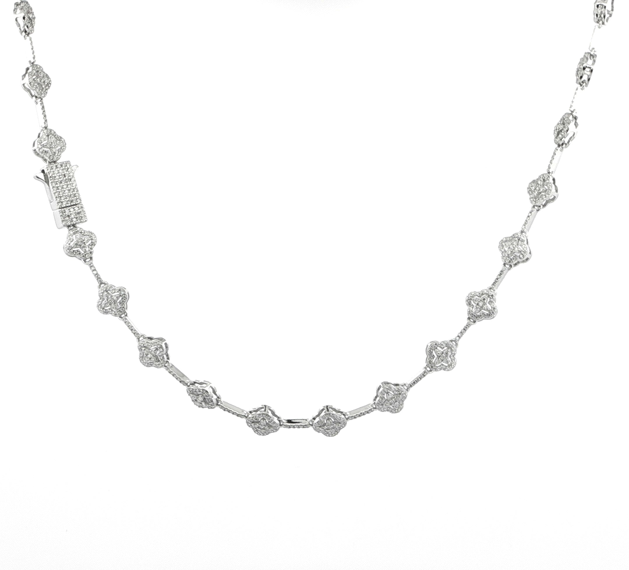 Designer-inspired Sterling Silver clover necklace with sparkling VVS Moissanite