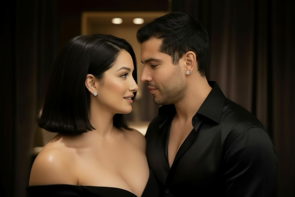 Luxury earring collection with realistic male model