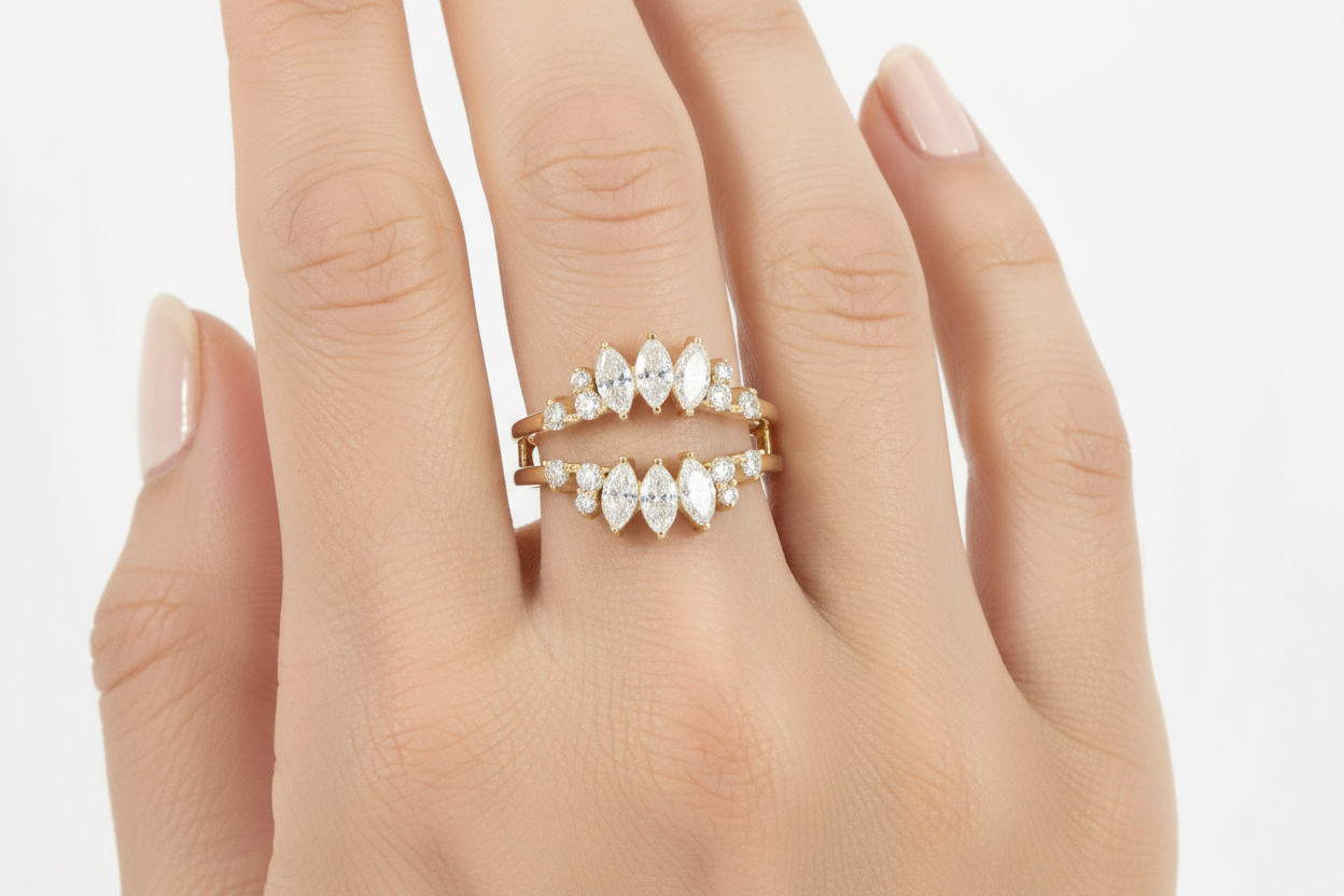 14K yellow gold marquise diamond ring enhancer with 1 CTW lab grown diamonds