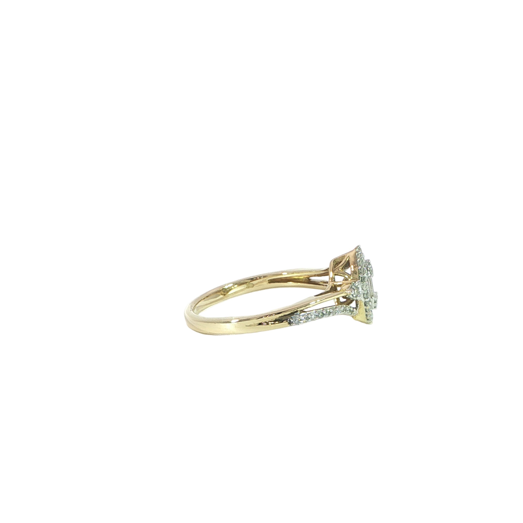 Marquise illusion diamond halo ring gold side profile