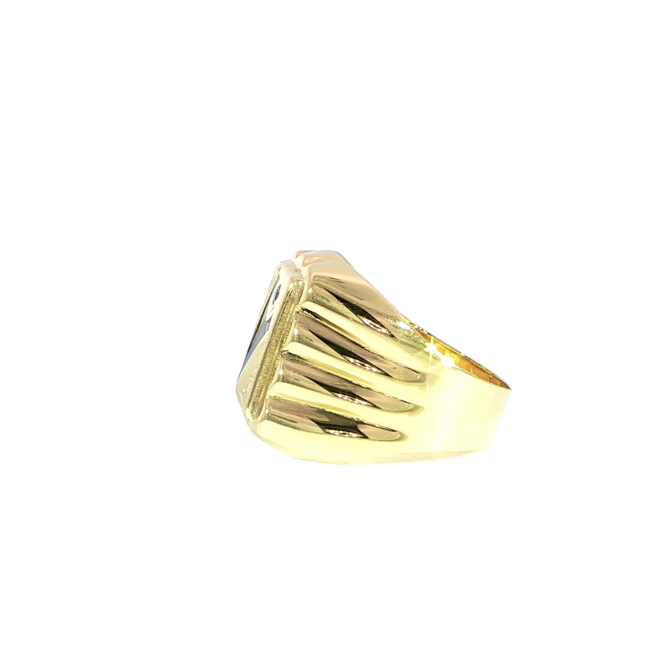14K gold black onyx statement ring with engraved sides