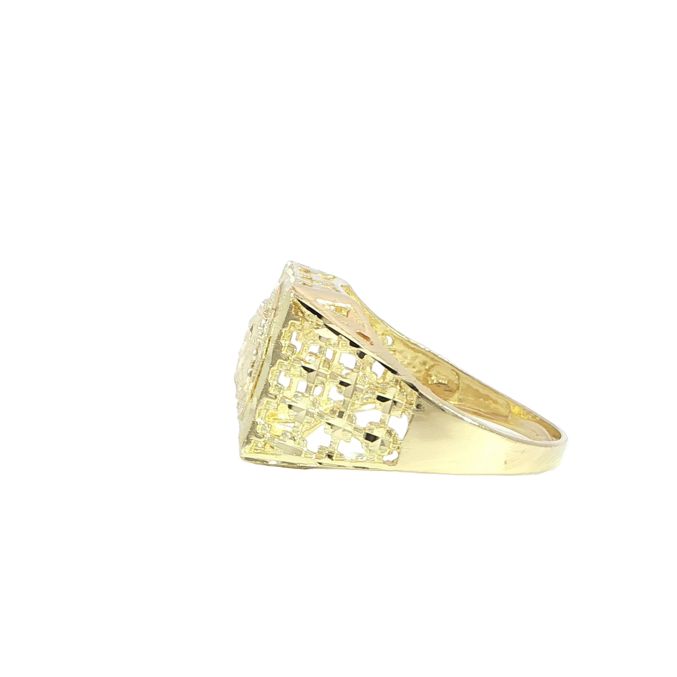 Mens Open Lattice Gold Ring Side Profile