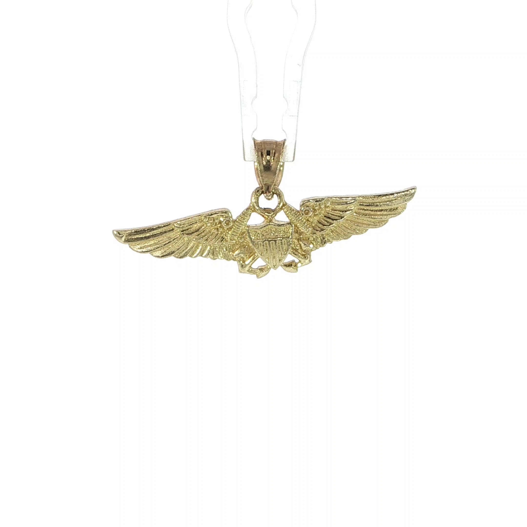 Patriotic 10K gold wings pendant with center shield design