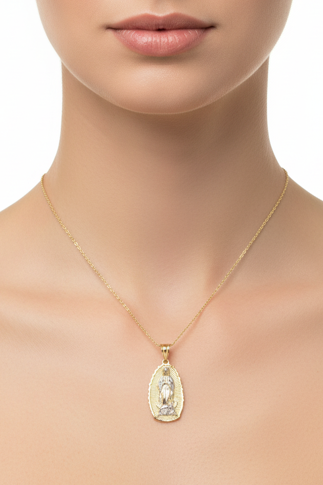 14K two-tone gold Virgin Mary religious pendant