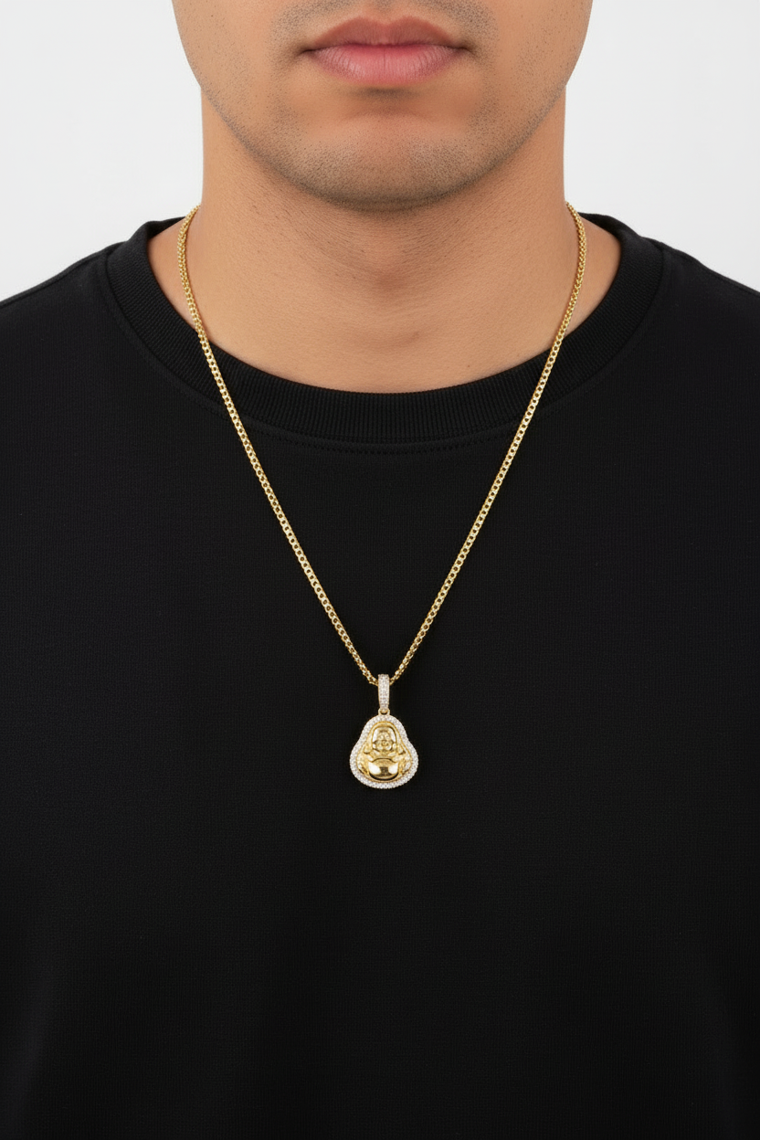 10K yellow gold Laughing Buddha pendant with diamonds