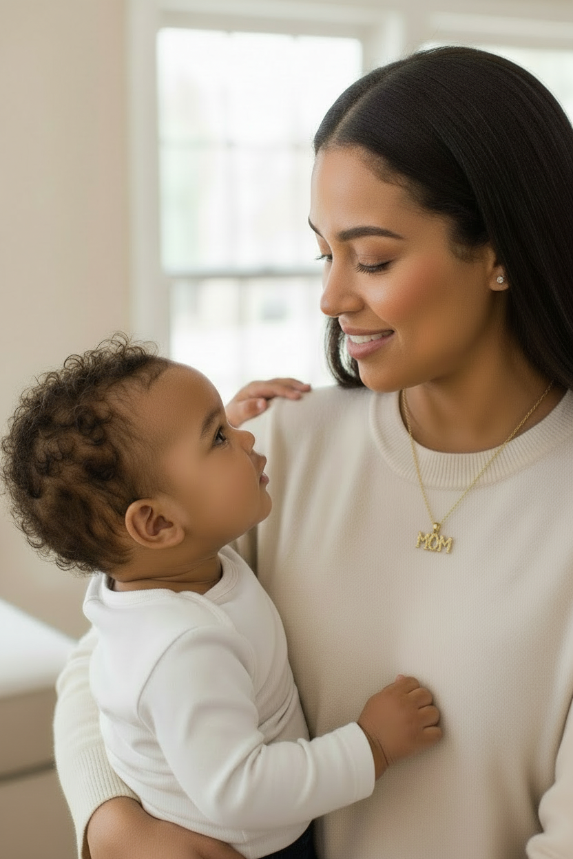 10K gold MOM charm designed with textured bamboo styling