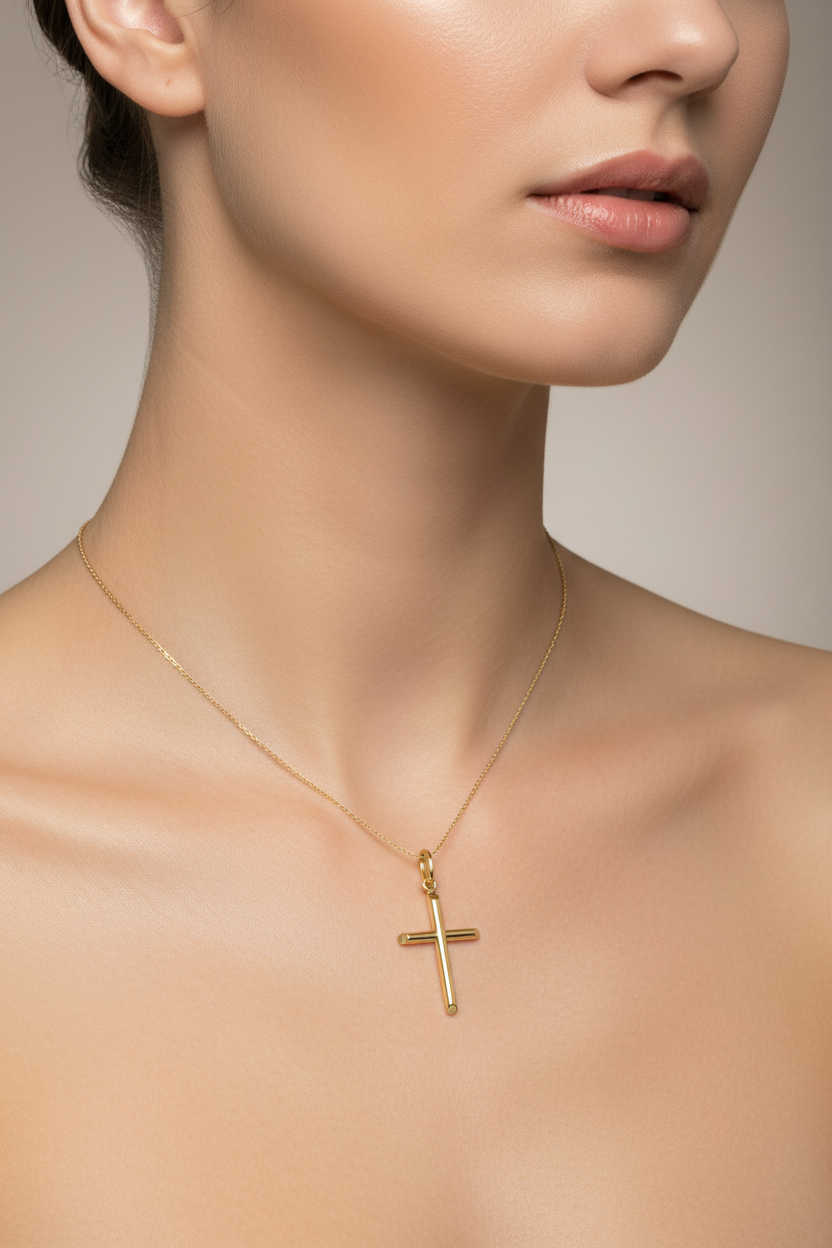 Classic plain gold cross pendant crafted in genuine 10K yellow gold.