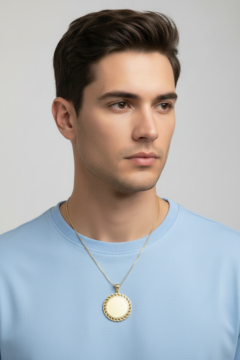 10K yellow gold Cuban picture frame pendant