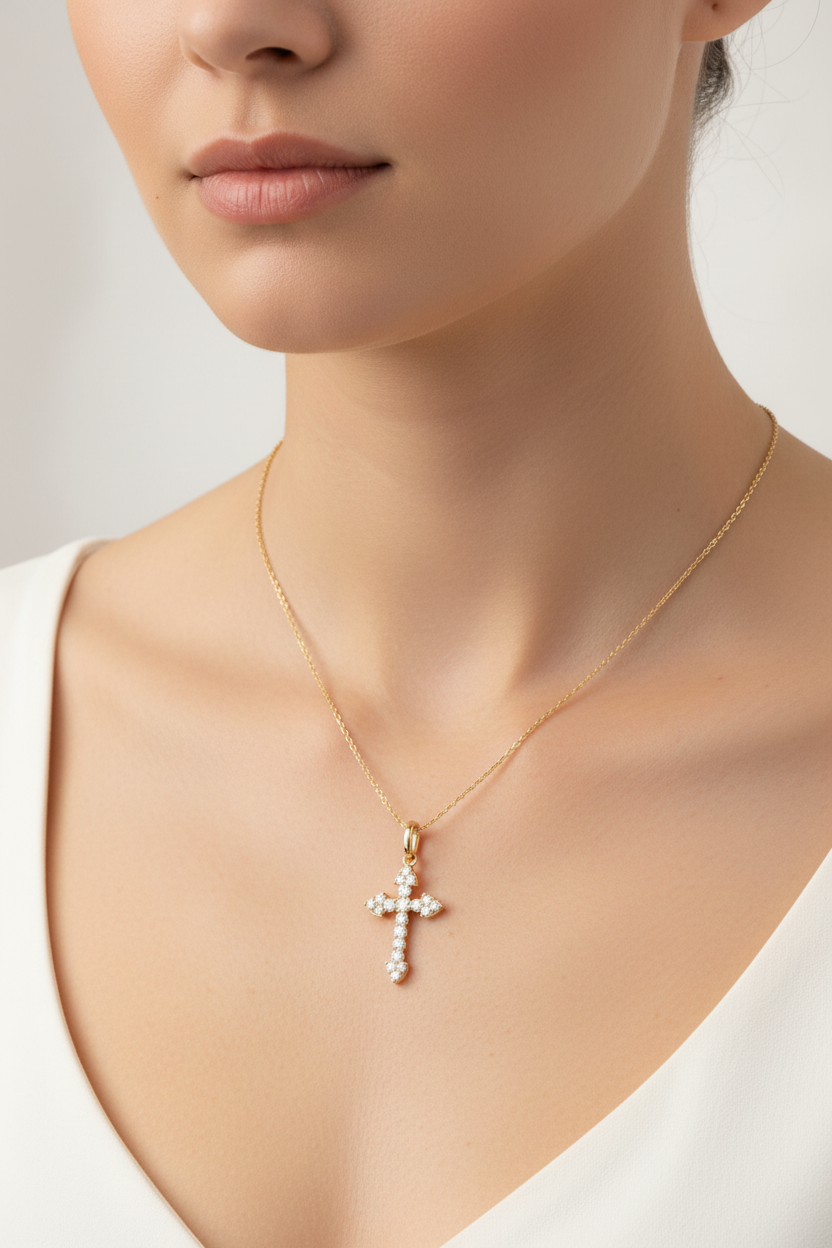 Religious cross pendant crafted with natural SI diamonds