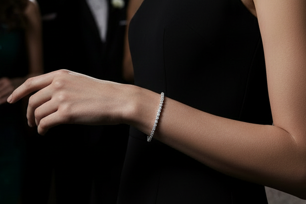Everyday luxury moissanite tennis bracelet in 925 sterling silver.