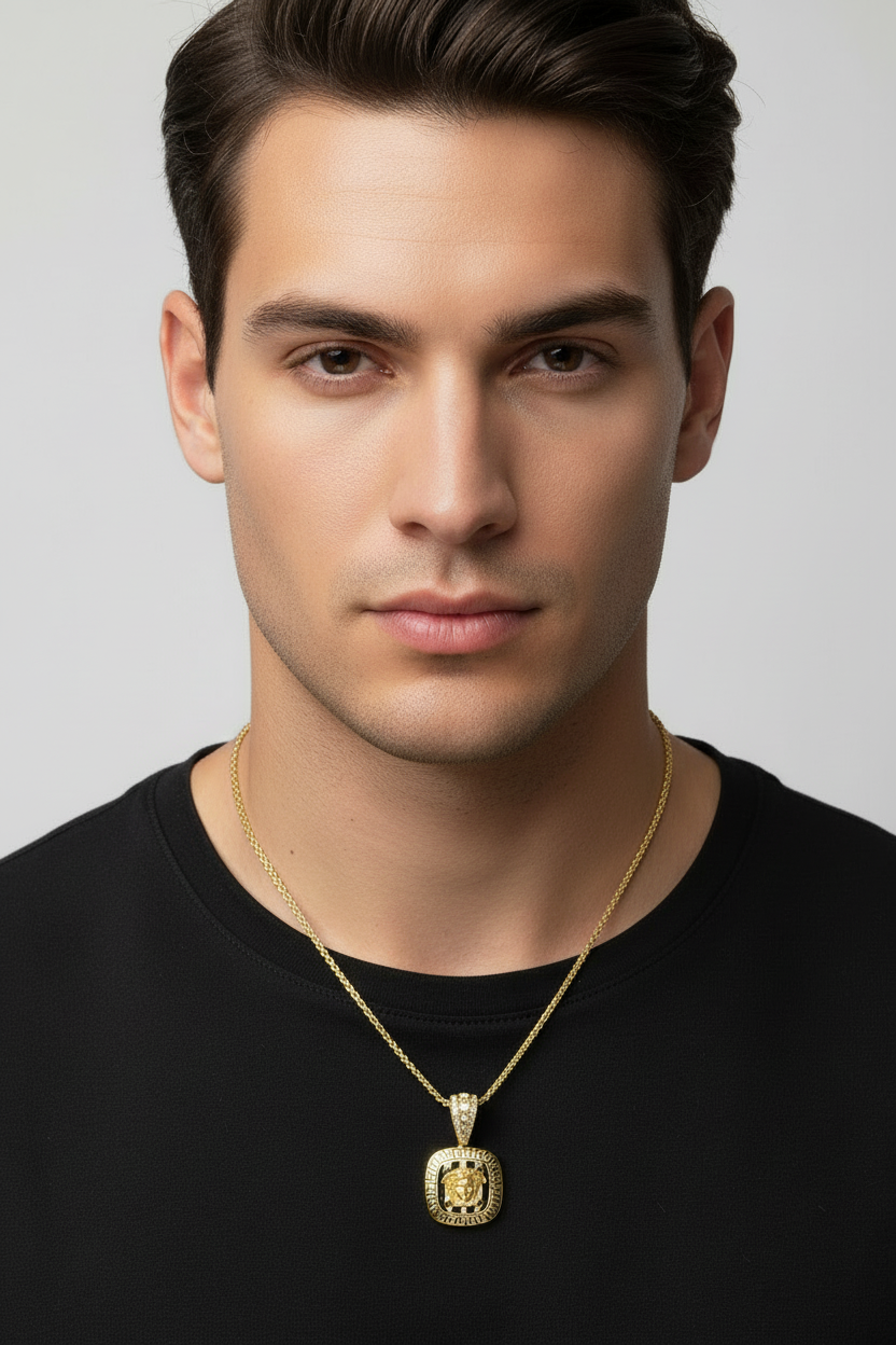 Luxury lion head pendant in genuine 14K yellow gold