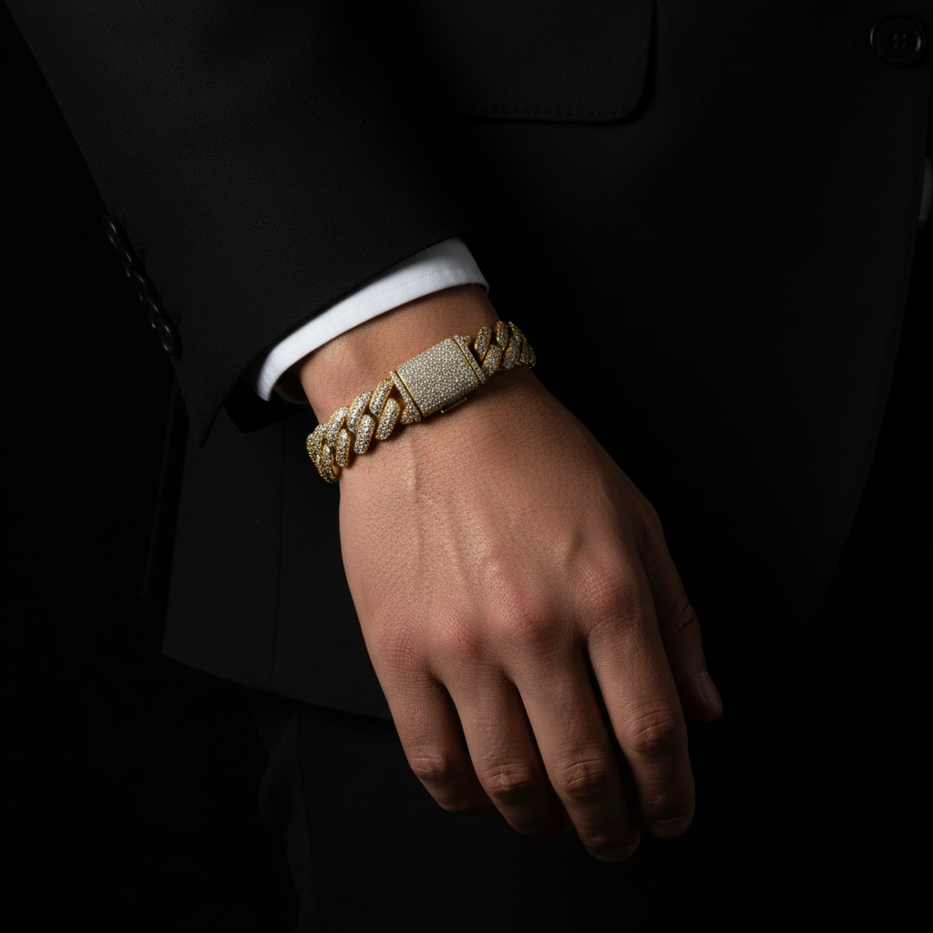 Fully iced Cuban link bracelet crafted in sterling silver