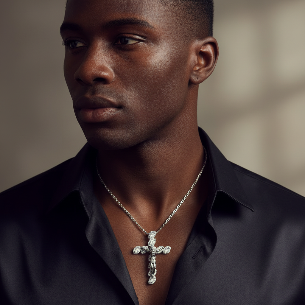 VVS moissanite crucifix cross pendant with detailed Christ figure