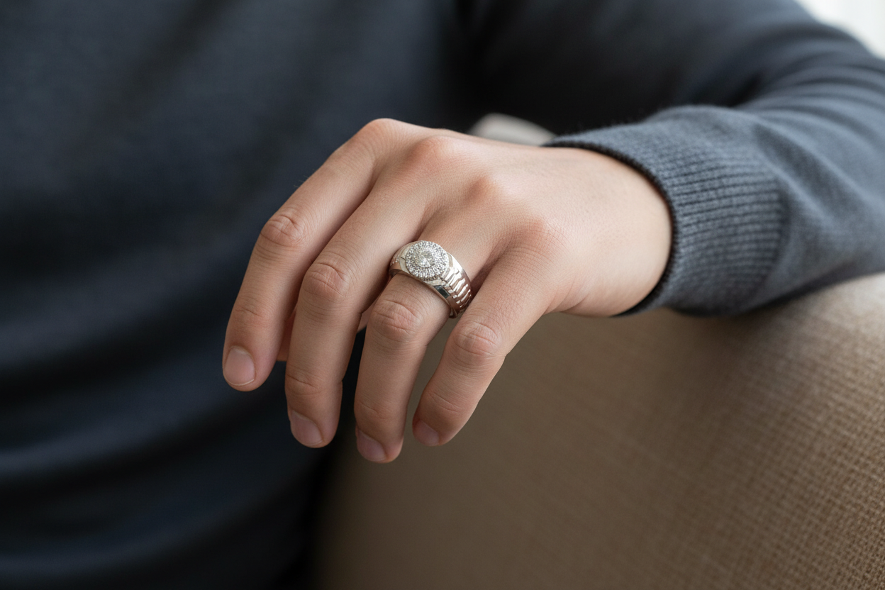 Classic men's halo ring with sparkling moissanite stones