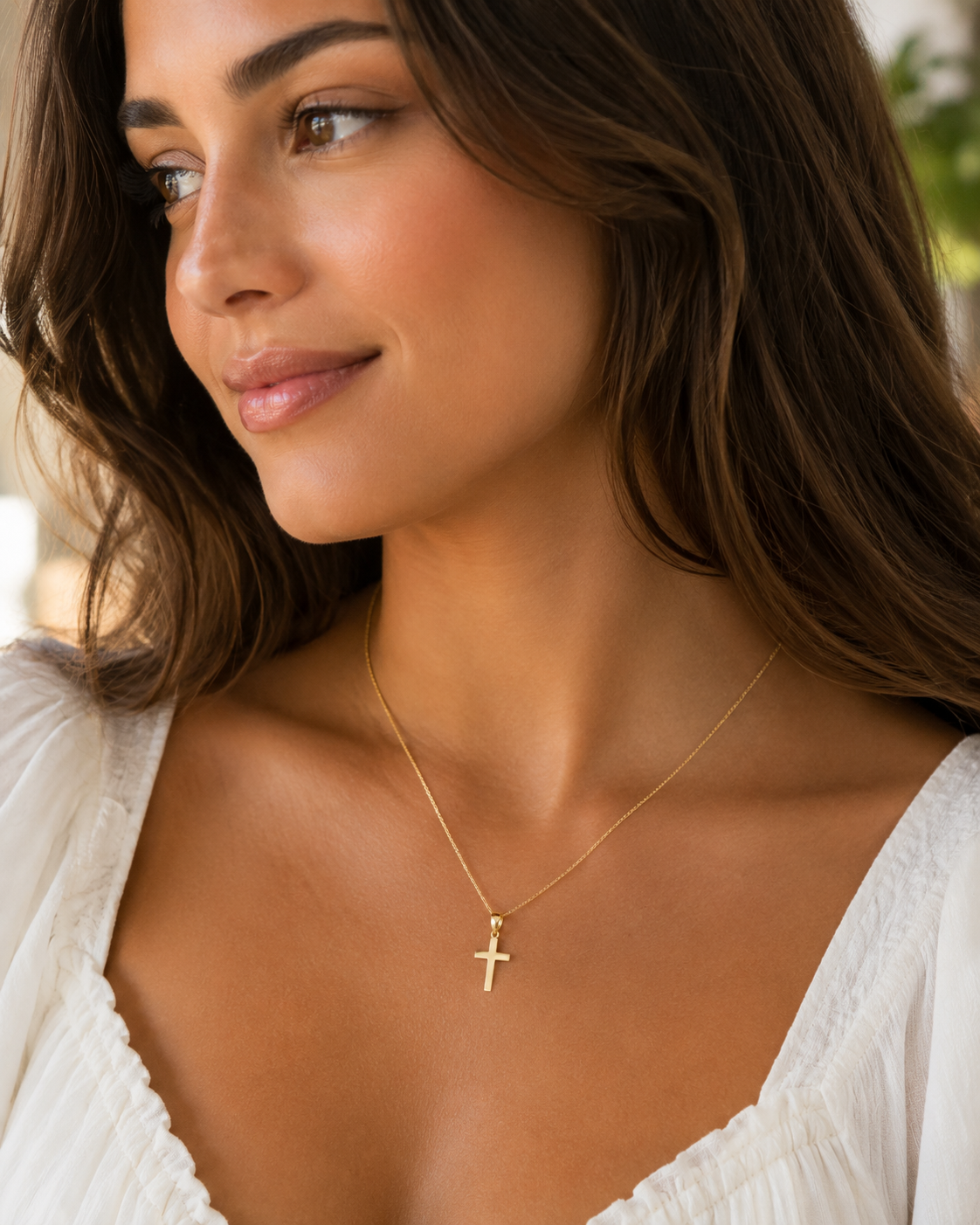 Lightweight 14K yellow gold Christian cross charm