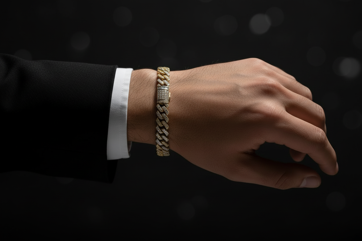 Miami Cuban bracelet with VVS moissanite stones for luxury everyday wear.