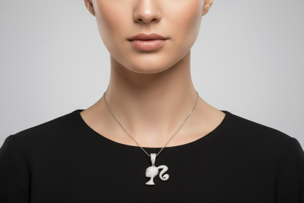 Sterling Silver Barbie Silhouette Pendant with VVS Moissanite