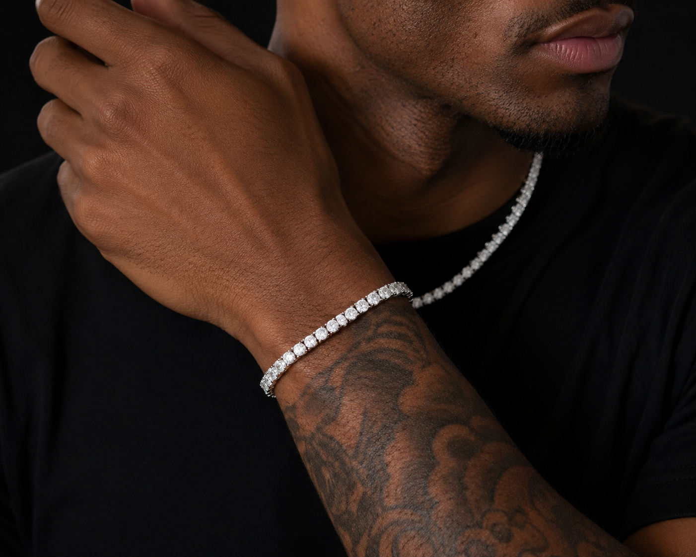 Sterling silver tennis bracelet featuring brilliant VVS moissanite stones.