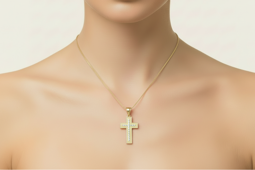 Traditional yellow gold cross necklace pendant