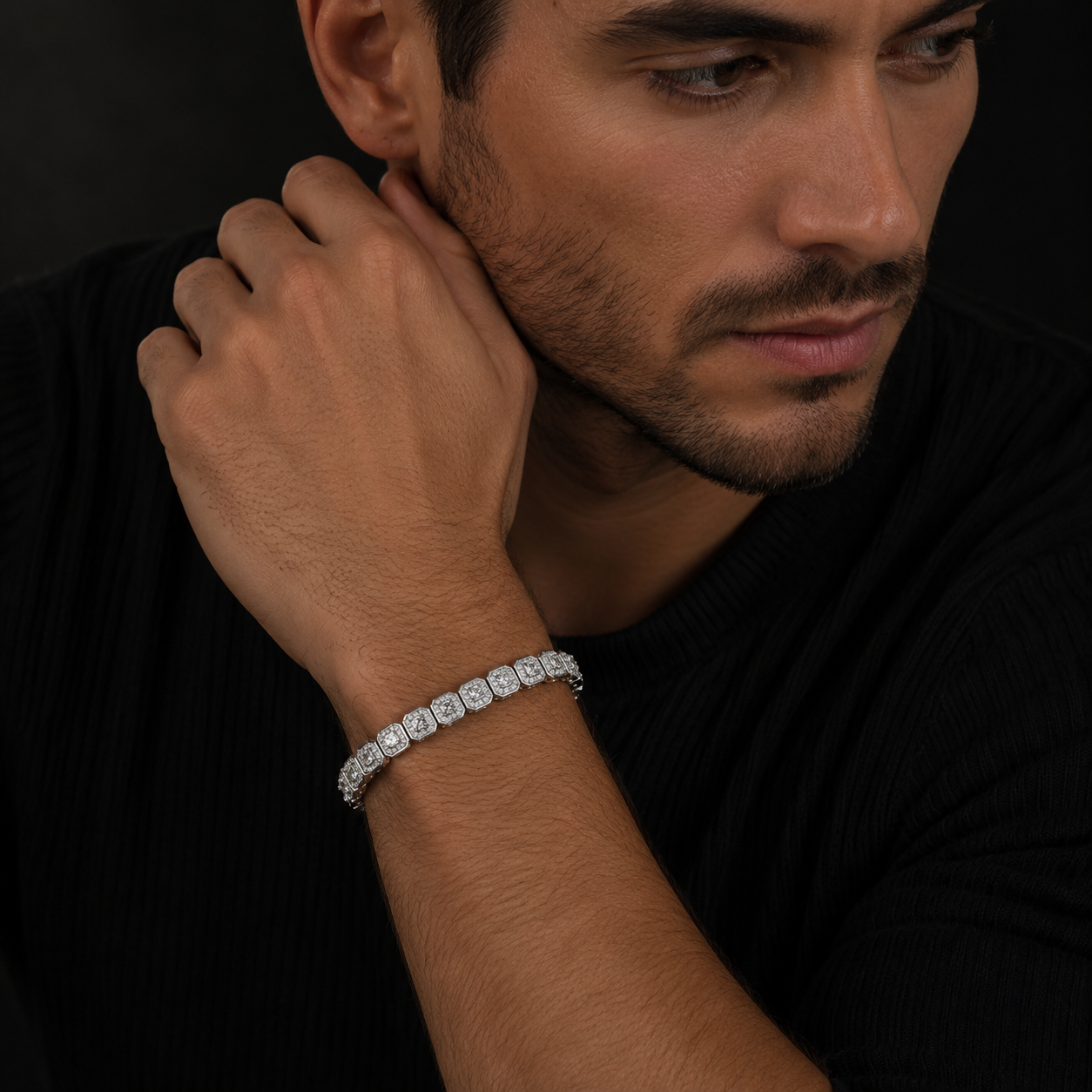 Luxury 6MM tennis bracelet featuring princess halo-style moissanite links.