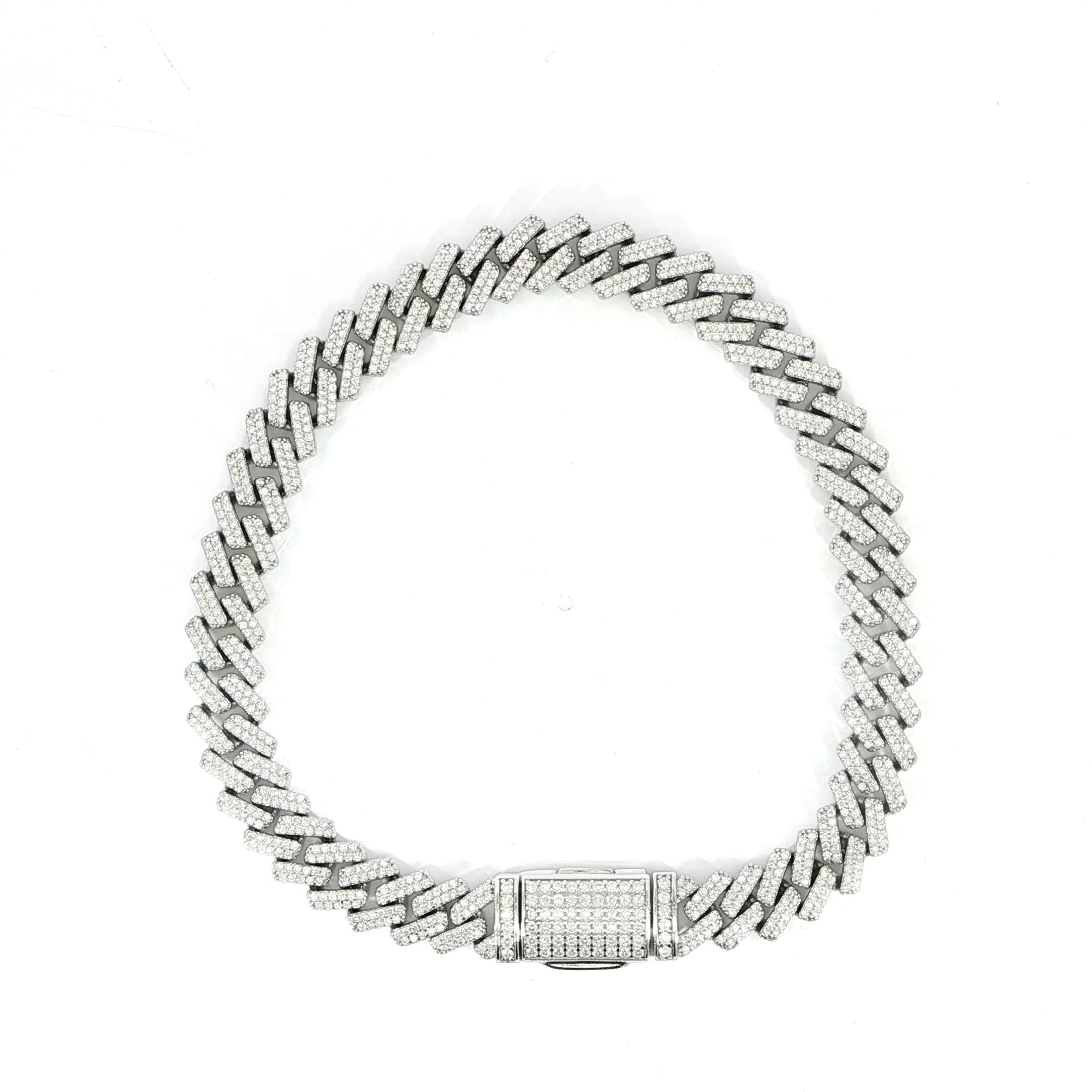 Iced out Miami Cuban bracelet with VVS moissanite stones in a premium 925 sterling silver setting.