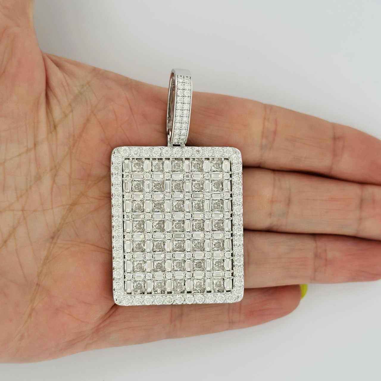 925 Sterling Silver Iced Rectangle Pendant with VVS Moissanite - 24.67ctw