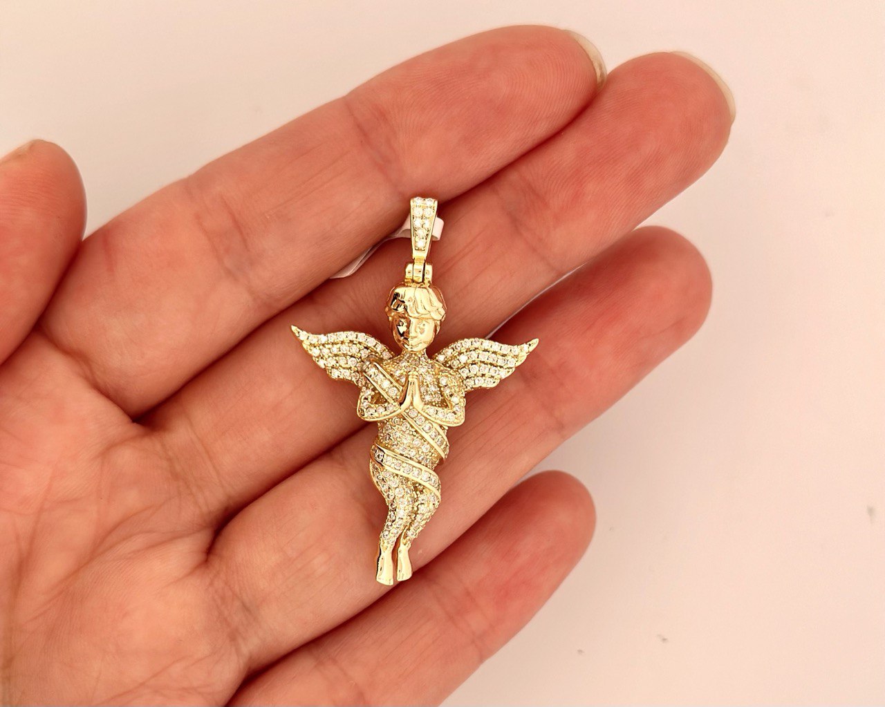 Sterling Silver Praying Angel Pendant with VVS Moissanite - Two Colors
