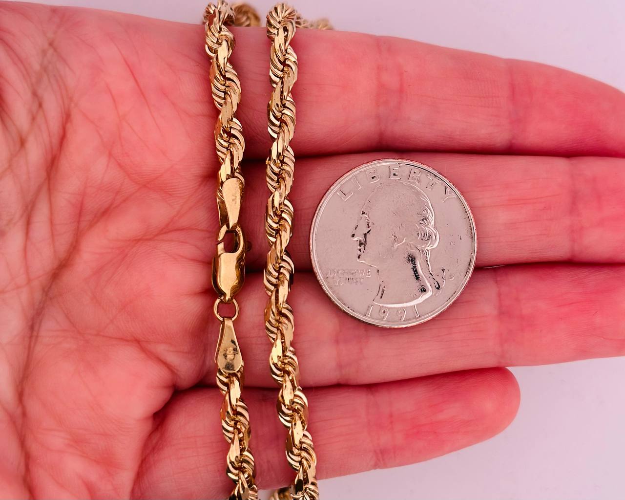 10K Solid Yellow Gold Rope Chain - Diamond Cut - 4.5MM