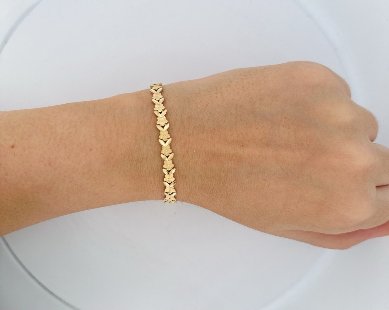 14K Flower Chevron Bracelet - 5.9MM