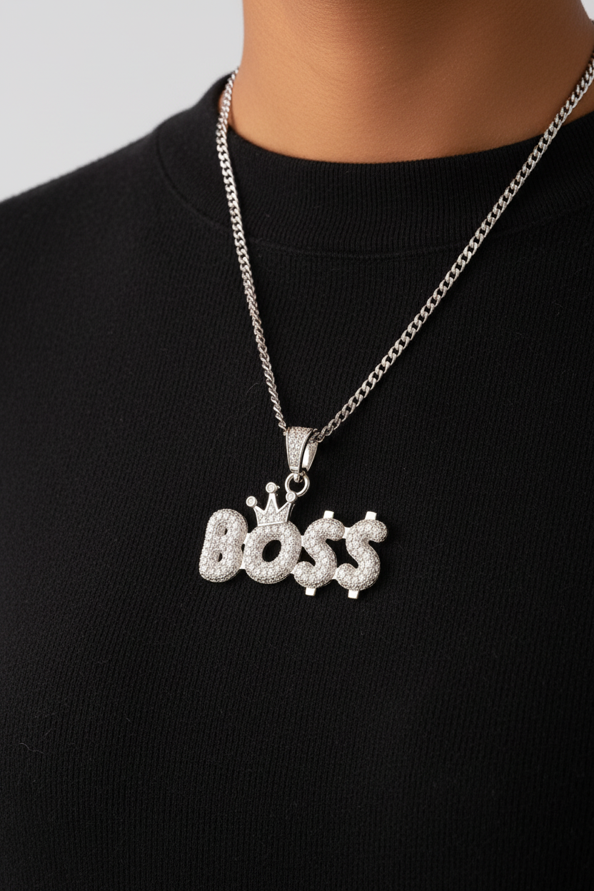 Sterling Silver Boss with King Crown Pendant – VVS Moissanite 6 CTW