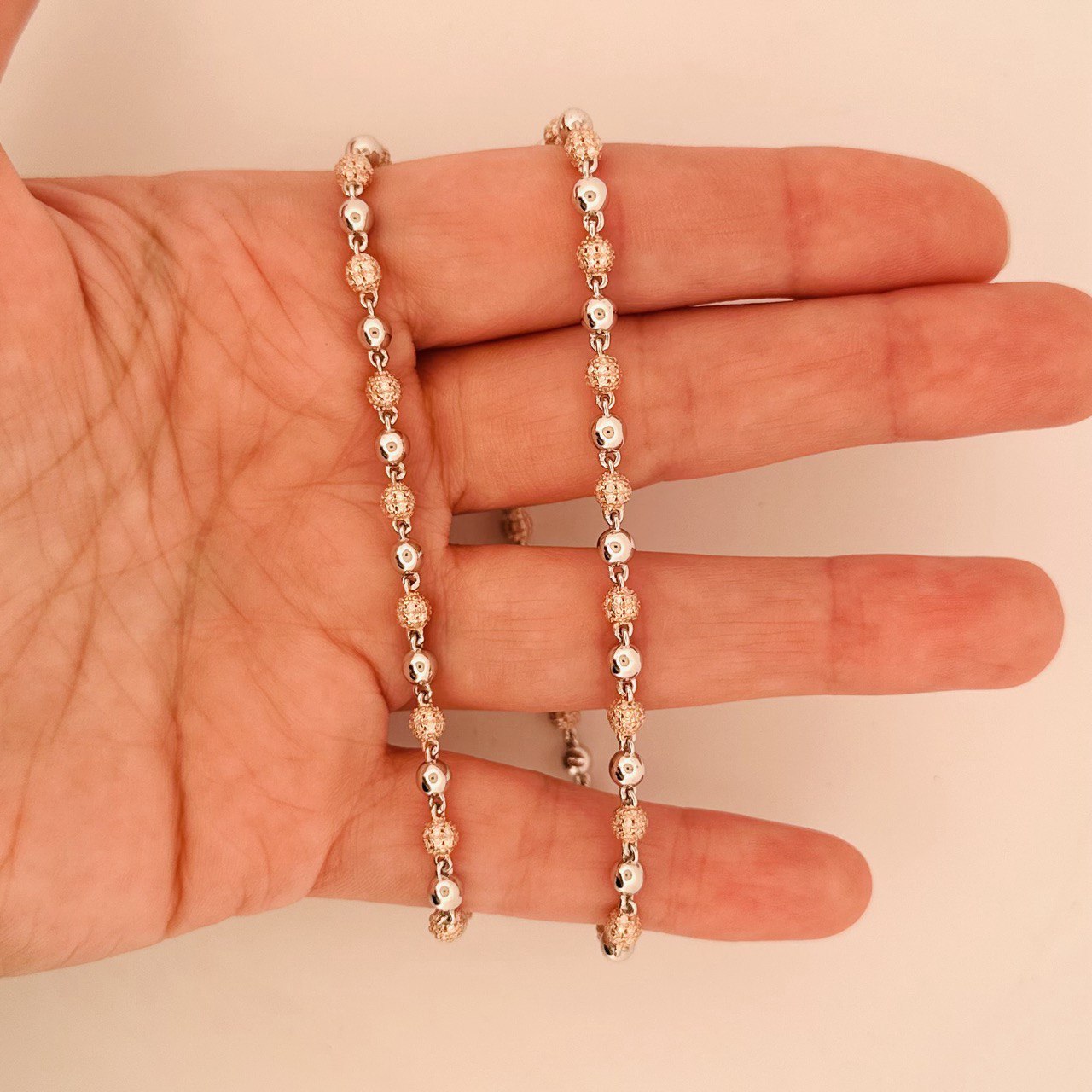 Sterling Silver Solid Ball Chain Necklace with VVS-D Moissanite Stones, Two-Tone Options