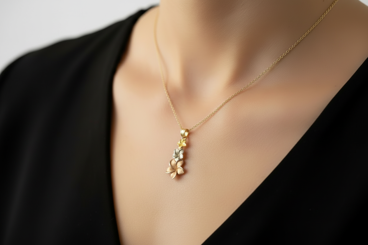 14K Tri-Color Flower Pendant