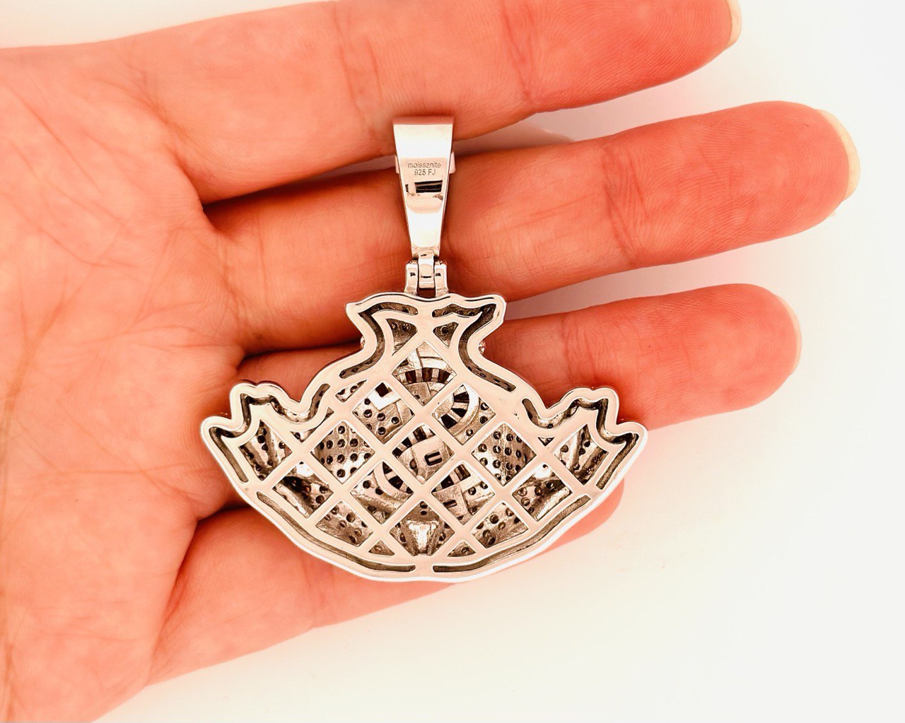 Sterling Silver VVS Moissanite Money Bag Pendant - Two Tone