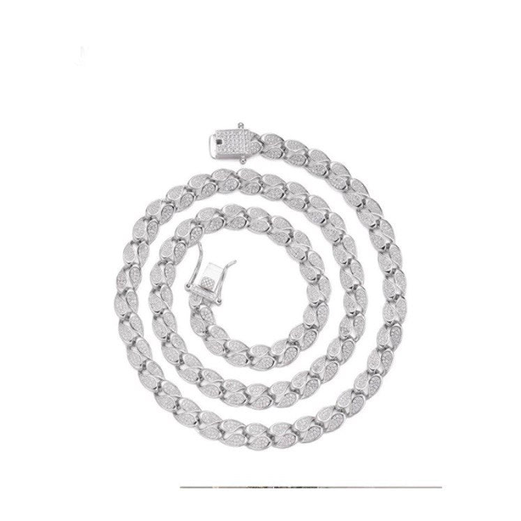 Sterling Silver Chain/Necklace with Unique New Design - 7.7mm, VVS Moissanite Stones, 5.54 Total Carats