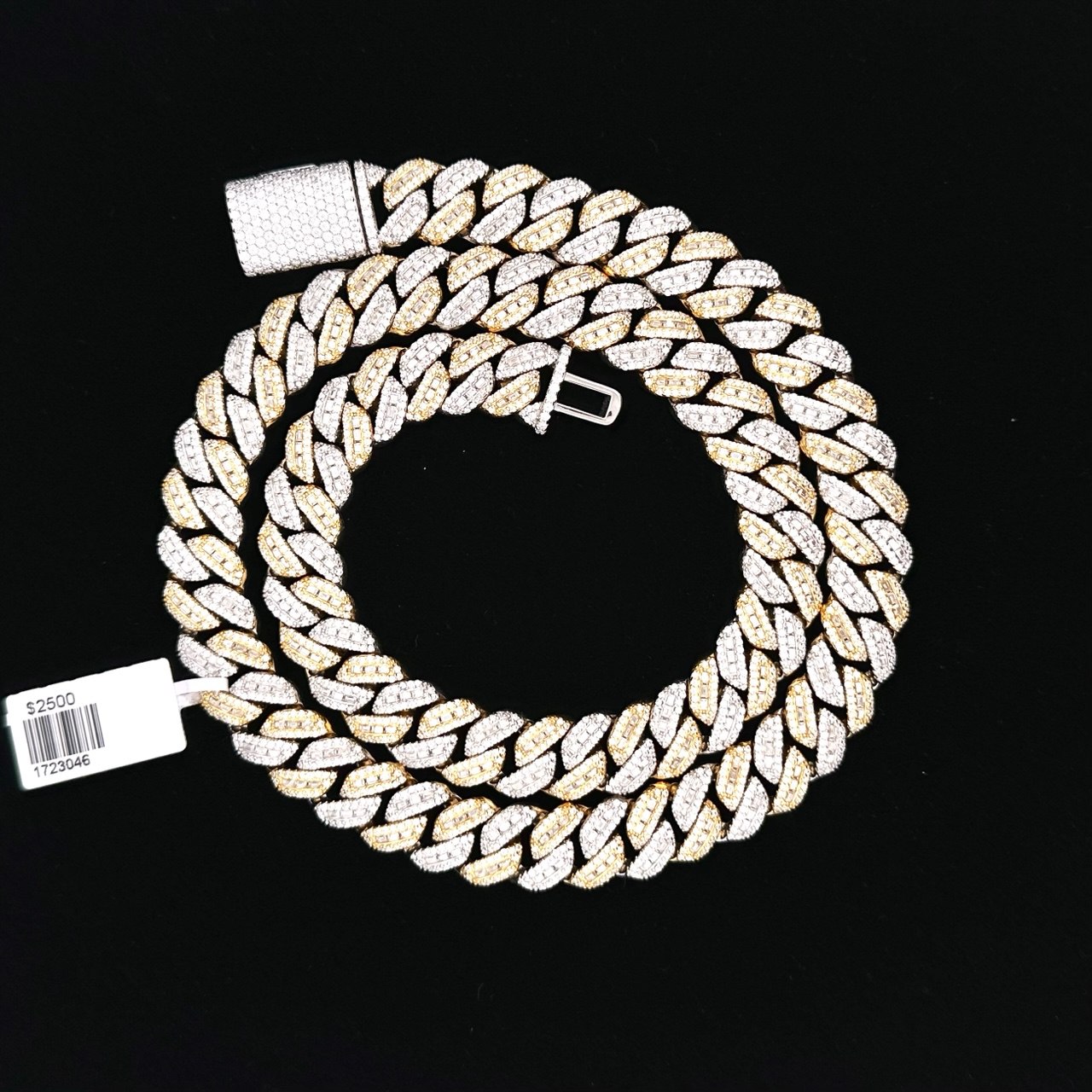 Sterling Silver Solid Miami Cuban Chain Necklace with VVS-D Moissanite Stones, Three Color Options