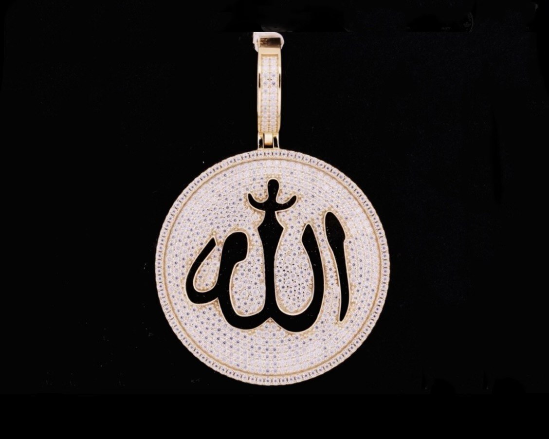 Sterling Silver Allah Pendant with VVS Moissanite - 8.8 Carats