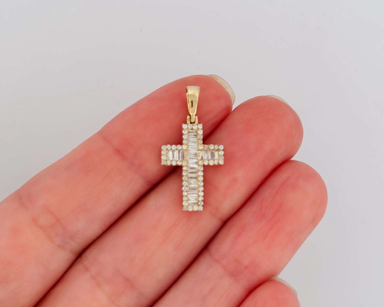10K Yellow Gold Diamond Cross Pendant - 1